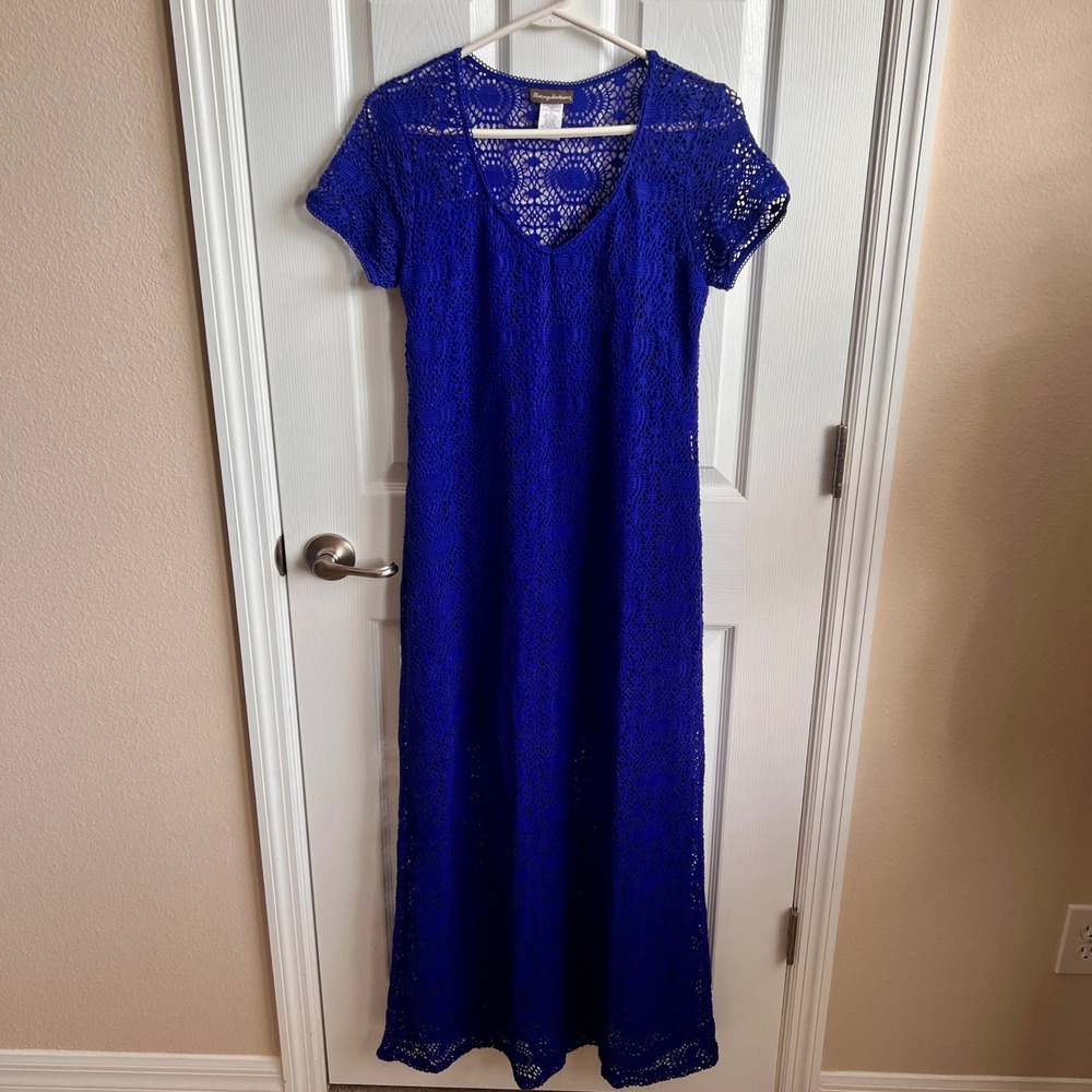 Tommy Bahama‎ Women's Lined Crochet Maxi Dress Beach Cover Up Cobalt Blue S/P